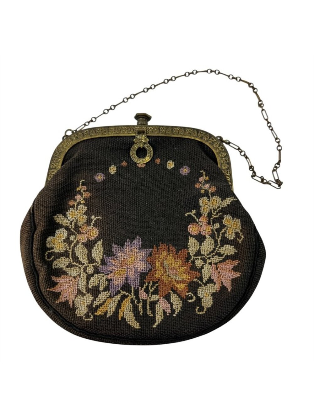 Antique Petit Point Evening Bag Handbag with Mirror & Coin Purse Vintage 1930s